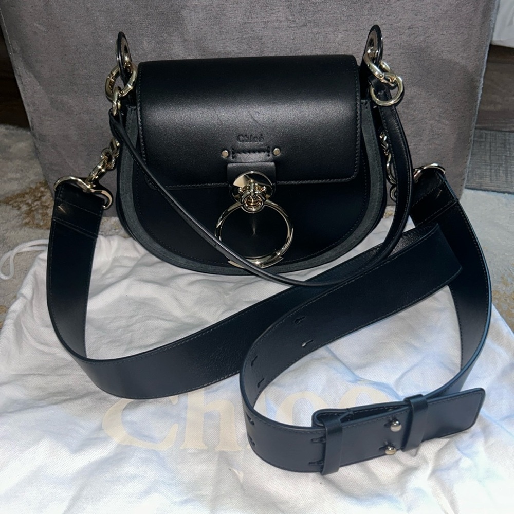 CHLOE SMALL TESS BAG IN SHINY & SUEDE LEATHER